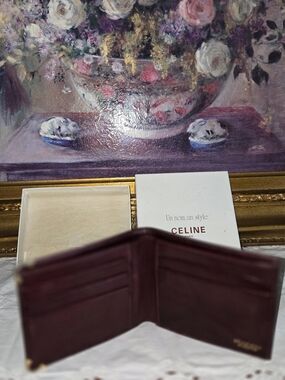 CELINE Burgundy Leather Bi-Fold Card Wallet